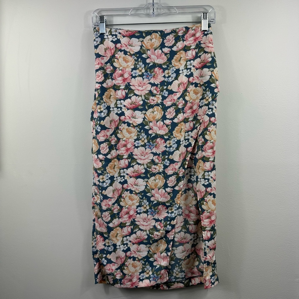 Abercrombie And Fitch Blue Floral Wrap Midi Skirt Size S